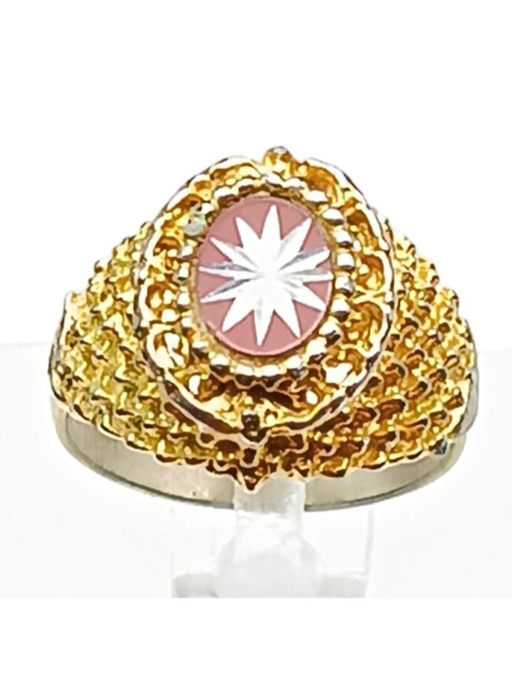 Vogue Gold Tone Vintage Starburst Signet Ring with Intricate Filigree Design Siz